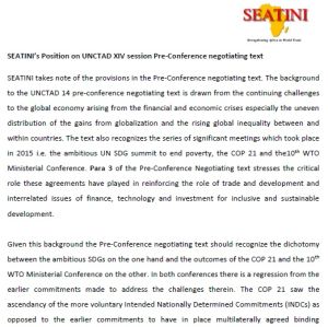 Paper: SEATINI’s Position on UNCTAD XIV session Pre-Conference negotiating text